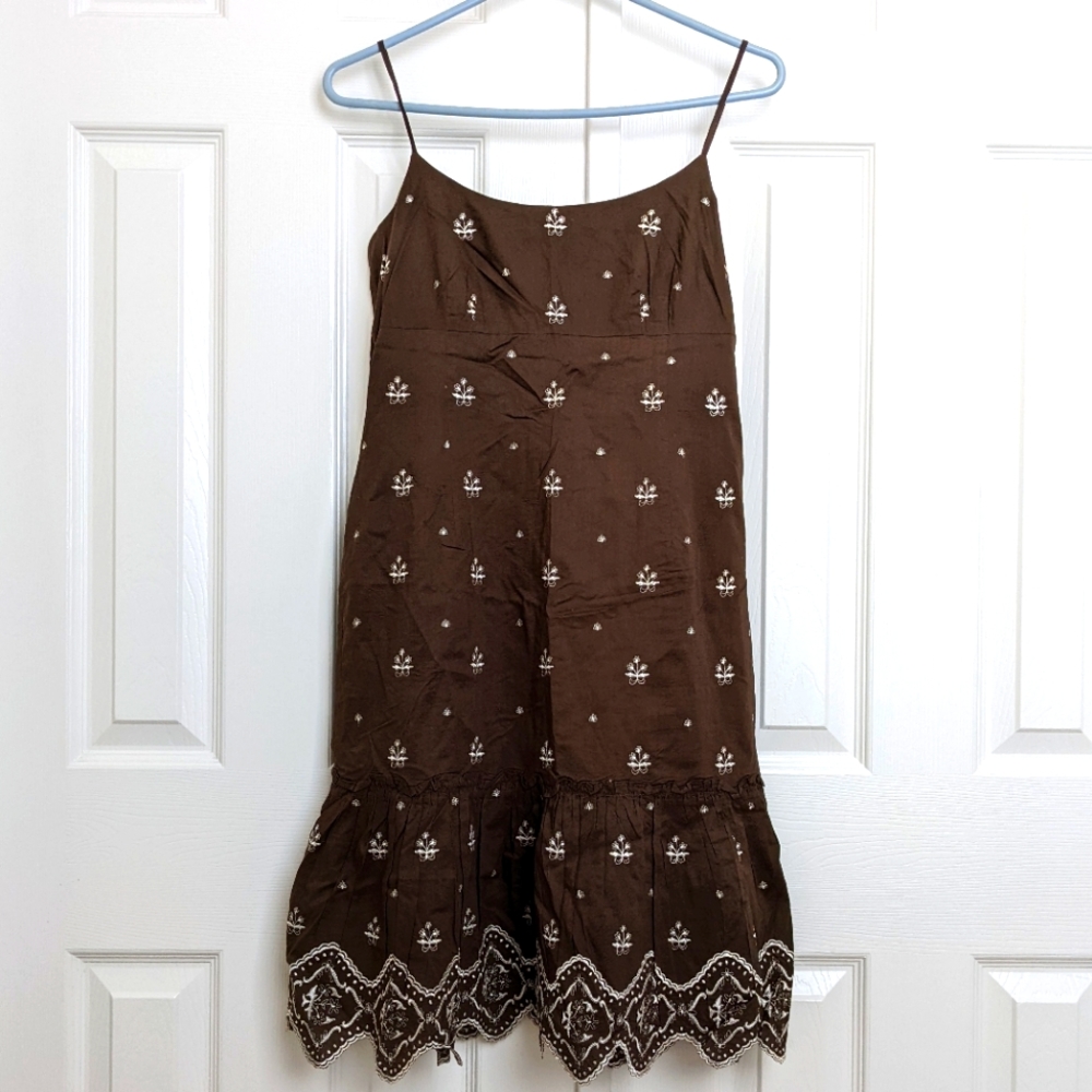 Ann Taylor Brown Embroidered Dress EUC